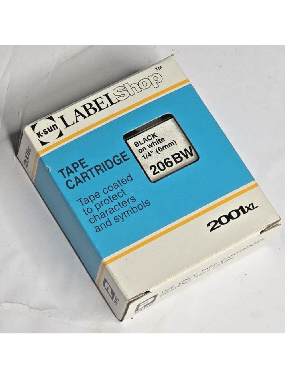 K-Sun LABELShop 206BW P Label Tape 1/4" 6mm Black White OEM 2001XL NOS Epson